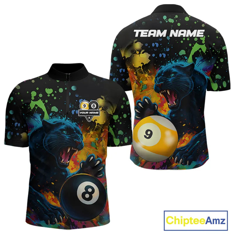 Colorful Splash Panther 8 Ball & 9 Ball Billiard Shirt For Men Custom Funny Pool Team Jersey TDM5381