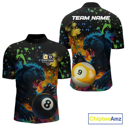 Colorful Splash Panther 8 Ball & 9 Ball Billiard Shirt For Men Custom Funny Pool Team Jersey TDM5381