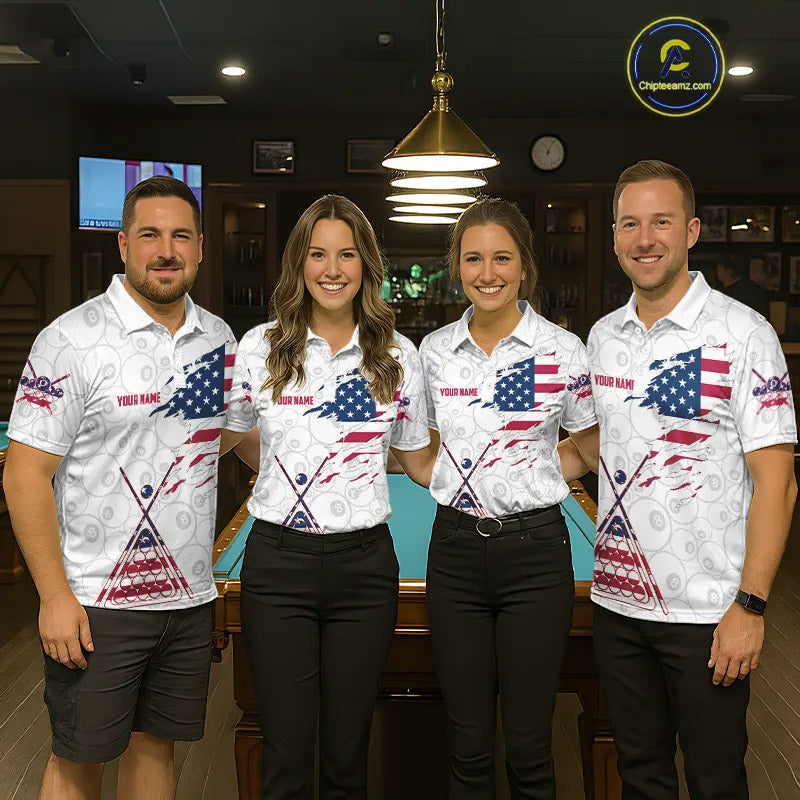 American Flag 8 Ball Billiard Jersey For Men Custom Patriotic Billiard Shirt Team Polo & 1/4 Zip TDM5383