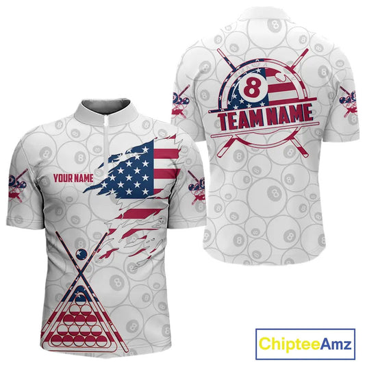 American Flag 8 Ball Billiard Jersey For Men Custom Patriotic Billiard Shirt Team Polo & 1/4 Zip TDM5383