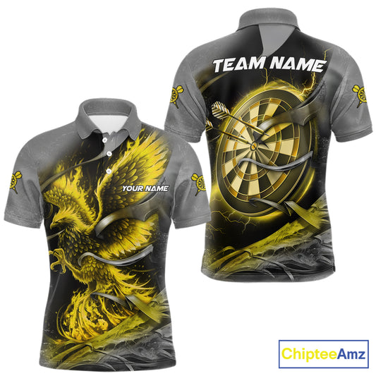 Personalized Phoenix Flame Darts Shirt For Men Custom Darts Team Jersey Polo & 1/4 Zip |Yellow TDM5650