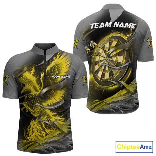 Personalized Phoenix Flame Darts Shirt For Men Custom Darts Team Jersey Polo & 1/4 Zip |Yellow TDM5650