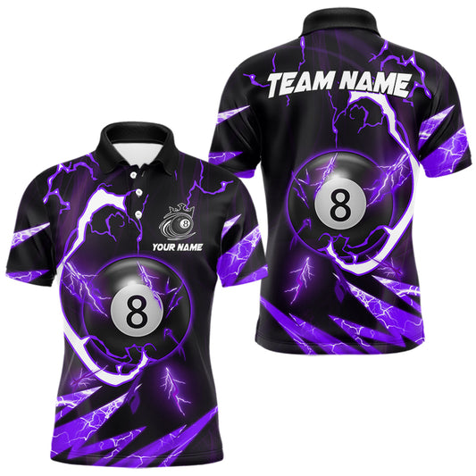 Personalized Purple 8 Ball Pool Billiard Shirts For Men Custom Thunder Lightning Pool Jerseys TDM5878