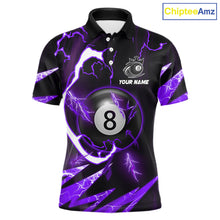 Load image into Gallery viewer, Personalized Purple 8 Ball Pool Billiard Shirts For Men Custom Thunder Lightning Pool Jerseys TDM5878