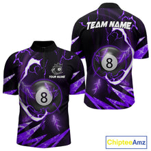 Load image into Gallery viewer, Personalized Purple 8 Ball Pool Billiard Shirts For Men Custom Thunder Lightning Pool Jerseys TDM5878