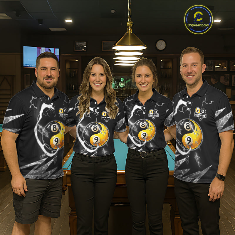 Personalized White Black 8 Ball 9 Ball Yin-Yang Billiard Shirt For Women, Lightning Pool Team Jersey TDM5879