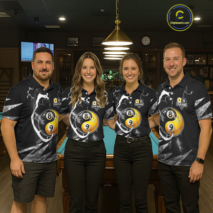 Personalized White Black 8 Ball 9 Ball Yin-Yang Billiard Shirt For Women, Lightning Pool Team Jersey TDM5879