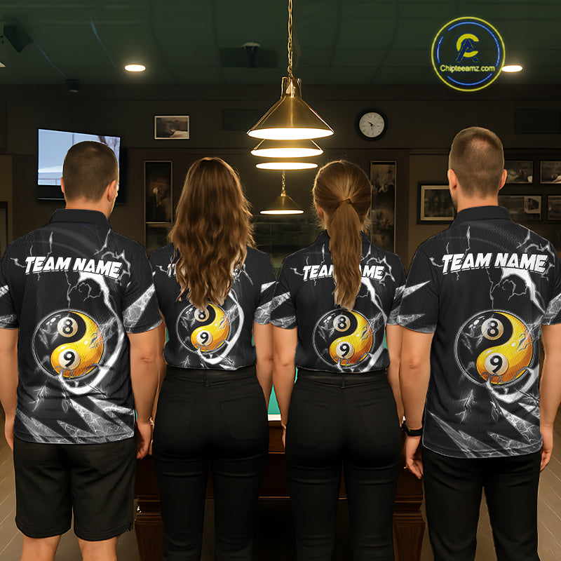 Personalized White Black 8 Ball 9 Ball Yin-Yang Billiard Shirt For Women, Lightning Pool Team Jersey TDM5879