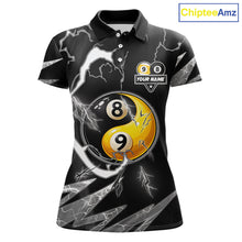 Load image into Gallery viewer, Personalized White Black 8 Ball 9 Ball Yin-Yang Billiard Shirt For Women, Lightning Pool Team Jersey TDM5879