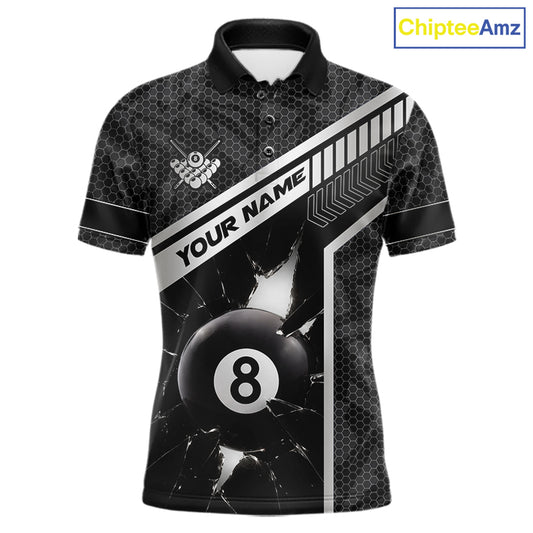 Black And White 8 Ball Break Glass Billiard Shirt For Men Custom Pool Team Jersey Polo & 1/4 Zip TDM6252