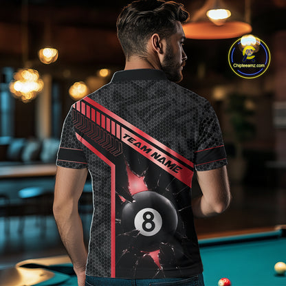 Black And Red 8 Ball Break Glass Billiard Shirt For Men Custom Pool Team Jersey Polo & 1/4 Zip TDM6253