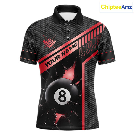 Black And Red 8 Ball Break Glass Billiard Shirt For Men Custom Pool Team Jersey Polo & 1/4 Zip TDM6253