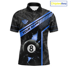Load image into Gallery viewer, Black And Blue 8 Ball Break Glass Billiard Shirt For Men Custom Pool Team Jersey Polo &amp; 1/4 Zip TDM6254