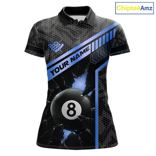Black And Blue 8 Ball Break Glass Billiard Shirt For Women Custom Pool Team Jersey Polo & 1/4 Zip TDM6254