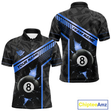 Load image into Gallery viewer, Black And Blue 8 Ball Break Glass Billiard Shirt For Men Custom Pool Team Jersey Polo &amp; 1/4 Zip TDM6254