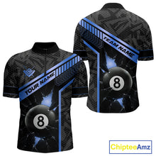 Load image into Gallery viewer, Black And Blue 8 Ball Break Glass Billiard Shirt For Men Custom Pool Team Jersey Polo &amp; 1/4 Zip TDM6254