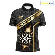 Load image into Gallery viewer, Black And Gold Break Glass Darts Shirt For Men Custom Darts Jersey Team Polo &amp; Quarter Zip Shirt TDM6255