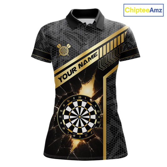 Black And Gold Break Glass Darts Shirt For Women Custom Darts Jersey Team Polo & Quarter Zip Shirt TDM6255