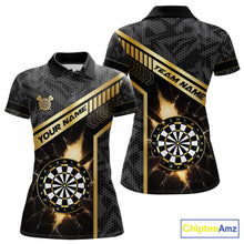 Load image into Gallery viewer, Black And Gold Break Glass Darts Shirt For Women Custom Darts Jersey Team Polo &amp; Quarter Zip Shirt TDM6255