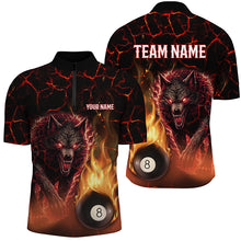 Load image into Gallery viewer, Custom 3D Wolf 8 Ball Fire Flame Billiard Polo, 1/4 Zip Shirts For Men Team League Billiard Jerseys TDM2450