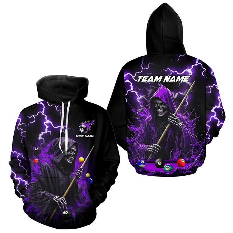 Purple Grim Reaper Thunder Lightning Billiard Hoodie For Men And Women Custom 8 Ball Hoodie Jersey TDM2919