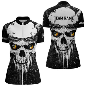 Personalized Black White Grunge Skull Ying And Yang Eyes Women Billiard Shirts, Funny Billiard Jersey TDM3166