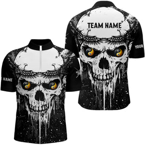 Personalized Black White Grunge Skull Ying And Yang Eyes Men Billiard Shirts, Funny Billiard Jersey TDM3166