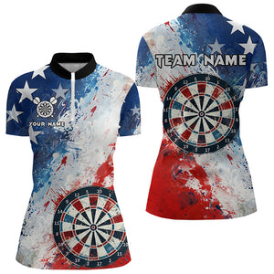 Personalized Watercolor USA Flag Darts Polo & Quarter Zip Custom Dart Shirts For Women Darts Jerseys TDM3375