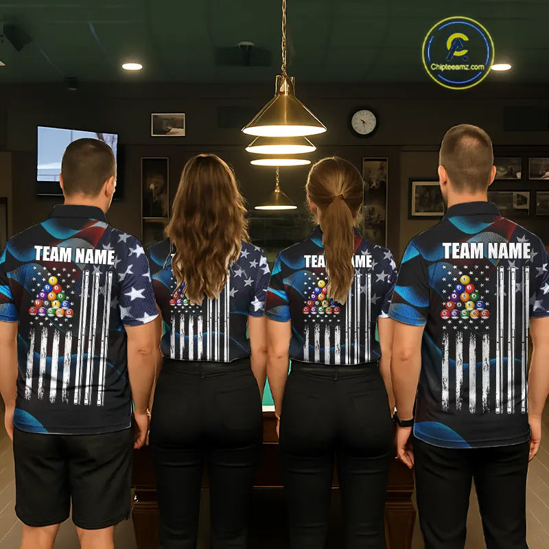 Glowing American Flag 8 Ball Pool Billiard Shirt For Men Custom Patriotic Billiard Team Jersey TDM5658