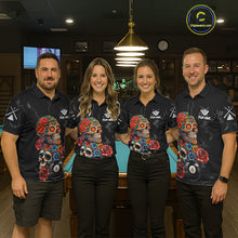 Load image into Gallery viewer, Custom Colorful Sugar Skull Billiard Shirt For Women, 8 Ball Pool Team Jersey Polo &amp; 1/4 Zip TDM6262