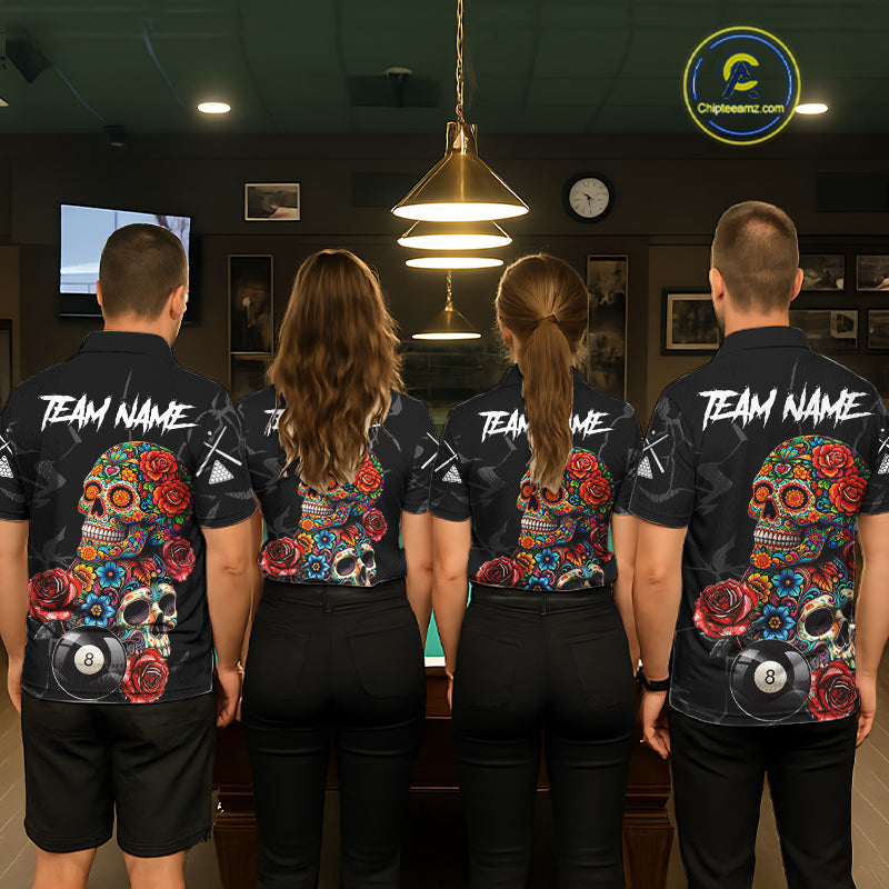 Custom Colorful Sugar Skull Billiard Shirt For Women, 8 Ball Pool Team Jersey Polo & 1/4 Zip TDM6262