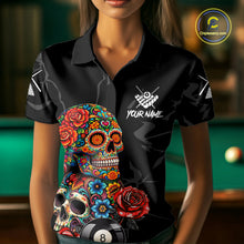 Load image into Gallery viewer, Custom Colorful Sugar Skull Billiard Shirt For Women, 8 Ball Pool Team Jersey Polo &amp; 1/4 Zip TDM6262