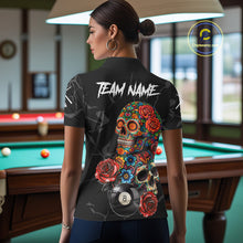 Load image into Gallery viewer, Custom Colorful Sugar Skull Billiard Shirt For Women, 8 Ball Pool Team Jersey Polo &amp; 1/4 Zip TDM6262