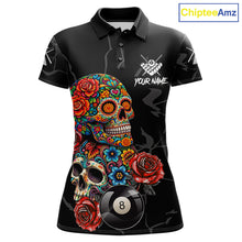 Load image into Gallery viewer, Custom Colorful Sugar Skull Billiard Shirt For Women, 8 Ball Pool Team Jersey Polo &amp; 1/4 Zip TDM6262