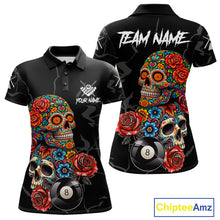 Load image into Gallery viewer, Custom Colorful Sugar Skull Billiard Shirt For Women, 8 Ball Pool Team Jersey Polo &amp; 1/4 Zip TDM6262