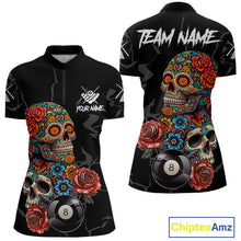 Load image into Gallery viewer, Custom Colorful Sugar Skull Billiard Shirt For Women, 8 Ball Pool Team Jersey Polo &amp; 1/4 Zip TDM6262