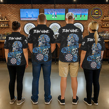 Load image into Gallery viewer, Personalized Blue Sugar Skull Darts Shirt For Women Custom Darts Jersey Team Polo &amp; Quarter Zip TDM6263