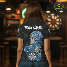 Load image into Gallery viewer, Personalized Blue Sugar Skull Darts Shirt For Women Custom Darts Jersey Team Polo &amp; Quarter Zip TDM6263