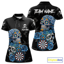 Load image into Gallery viewer, Personalized Blue Sugar Skull Darts Shirt For Women Custom Darts Jersey Team Polo &amp; Quarter Zip TDM6263
