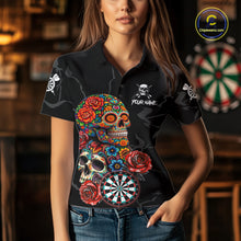Load image into Gallery viewer, Personalized Colorful Sugar Skull Darts Shirt For Women Custom Darts Jersey Team Polo &amp; Quarter Zip TDM6264