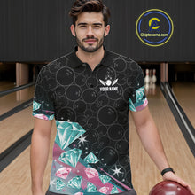 Load image into Gallery viewer, Custom Pink Turquoise Diamonds Bowling Shirt For Men, Glowing Bowling Team Jersey Polo &amp; 1/4 Zip TDM6270