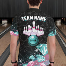 Load image into Gallery viewer, Custom Pink Turquoise Diamonds Bowling Shirt For Men, Glowing Bowling Team Jersey Polo &amp; 1/4 Zip TDM6270