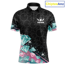 Load image into Gallery viewer, Custom Pink Turquoise Diamonds Bowling Shirt For Men, Glowing Bowling Team Jersey Polo &amp; 1/4 Zip TDM6270