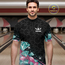 Load image into Gallery viewer, Custom Pink Turquoise Diamonds Bowling Shirt For Men, Glowing Bowling Team Jersey Polo &amp; 1/4 Zip TDM6270
