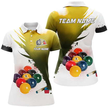 3D 9 Ball Pool Billiard Jerseys Women Polo & Quarter-Zip Shirts Custom Billiard Team Shirts |Yellow TDM2155