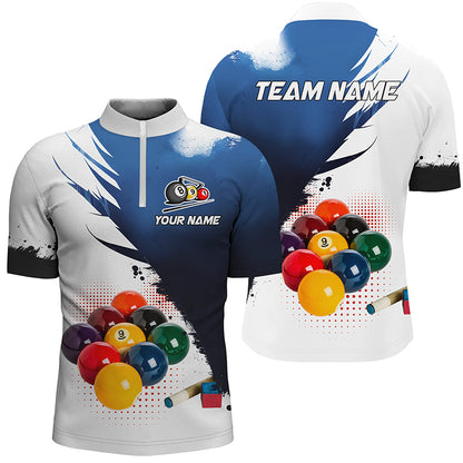 3D 9 Ball Pool Billiard Jerseys Men Polo & Quarter-Zip Shirts Custom Billiard Team Shirts |Blue TDM2157
