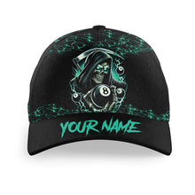 Load image into Gallery viewer, Turquoise Funny Grim Reaper3D Printed Billiard Caps Custom Name 8 Ball Pool Billiard Hats Gifts TDM2158