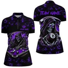 Load image into Gallery viewer, Purple Funny Grim Reaper 8 Ball Pool Women Billiard Shirts Custom Name Lightning Billiard Jerseys TDM2160