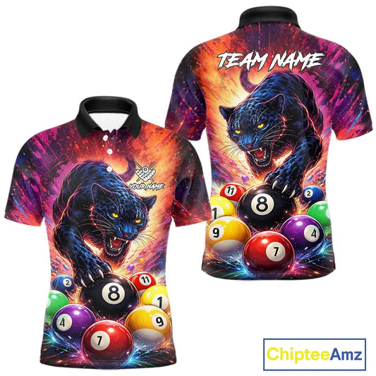 Colorful Billiard Balls Panther 8 Ball Pool Shirt For Men Custom Billiard Jersey Polo & 1/4 Zip TDM5669