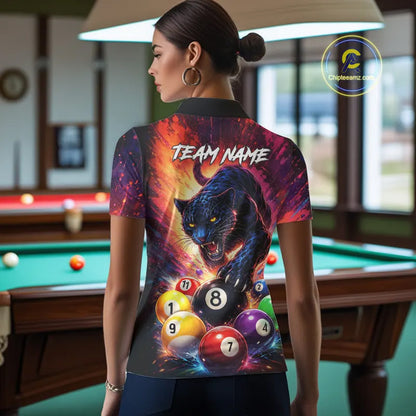 Colorful Billiard Balls Panther 8 Ball Pool Shirt For Women Custom Billiard Jersey Polo & 1/4 Zip TDM5669